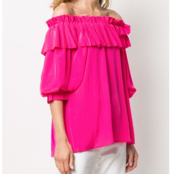 P.A.R.O.S.H Off The Shoulder Fusha Blouse - Picture 7 of 7